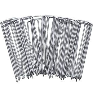 garden stakes 100 pack 6 inch galvanized landscape staples, u-shape turf staples heavy duty galvanized lawn pins for anchoring weed barrier fabric, ground cover, dog fence, tents tarps