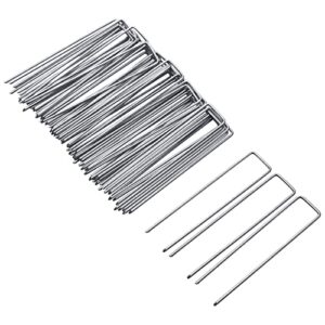 Garden Stakes 100 Pack 6 Inch Galvanized Landscape Staples, U-Shape Turf Staples Heavy Duty Galvanized Lawn Pins for Anchoring Weed Barrier Fabric, Ground Cover, Dog Fence, Tents Tarps