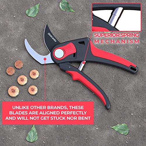 Sleek Garden Hand Pruner Professional Sharp Bypass EZ-Cut Garden Pruning Shears -Comfort Plus Handheld Gardening Tools Pruner,Rust Proof Blades Clippers/Scissors /- Shock Absorber + Cushion
