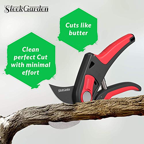 Sleek Garden Hand Pruner Professional Sharp Bypass EZ-Cut Garden Pruning Shears -Comfort Plus Handheld Gardening Tools Pruner,Rust Proof Blades Clippers/Scissors /- Shock Absorber + Cushion