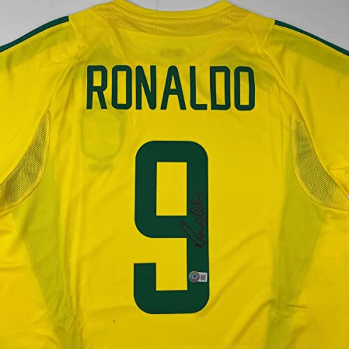 Autographed/Signed Ronaldo Nazario Brazil Yellow Soccer Jersey Beckett BAS COA