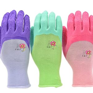 Women Gardening Gloves with Micro Foam Coating - Garden Gloves Texture Grip - Women’s Work Gloves 3 Pair Pack - Working Gloves For Weeding, Digging, Raking and Pruning