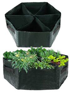 2 pack 27 gallon pe fabric raised garden planter bed- sturdy 6 divided grids raised vegetable grow bags with handles & drainage holes durable hexagon potato tomato planting grow pot for plants flower