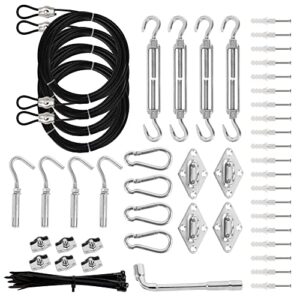 garden expert shade sail hardware kit with nylon coated cable wire, 304 stainless steel installation kit for rectangle triangle sun shade capony for outdoor patio garden