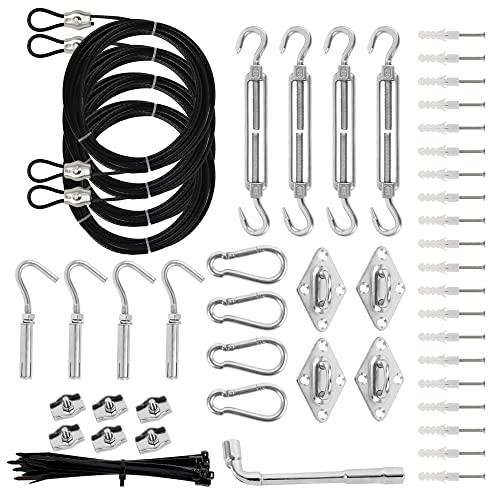 Garden expert Shade Sail Hardware Kit with Nylon Coated Cable Wire, 304 Stainless Steel Installation Kit for Rectangle Triangle Sun Shade Capony for Outdoor Patio Garden