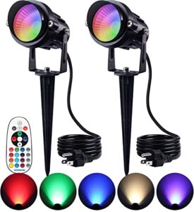sunvie rgb outdoor spotlight 12w led color changing landscape lights with remote control 120v landscape lighting waterproof spot lights outdoor for yard garden patio lawn decorative, 2 pack