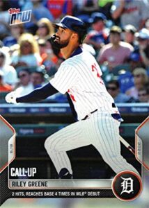 2022 topps now baseball #369 riley greene pre-rookie card tigers – reaches base four times in mlb debut