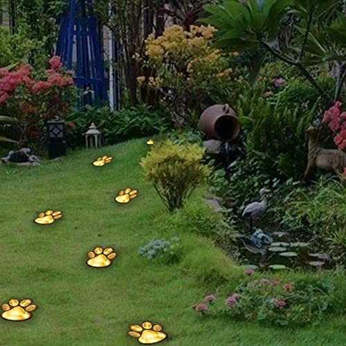 Paw Print Solar Lights – Solar String Lights Outdoor Waterproof LED (Set of 8), Dog Cat Decorative Lamp, Pet Print Path Lights, Vibrant Garden Solar Lights, Gifts for Pet Lovers(Warm White Paw Print)