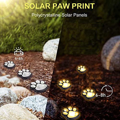 Paw Print Solar Lights – Solar String Lights Outdoor Waterproof LED (Set of 8), Dog Cat Decorative Lamp, Pet Print Path Lights, Vibrant Garden Solar Lights, Gifts for Pet Lovers(Warm White Paw Print)