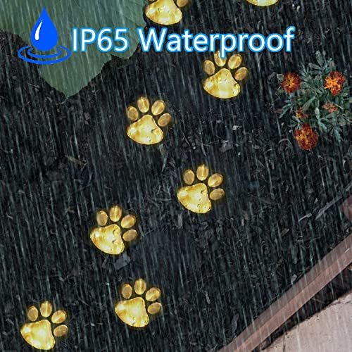 Paw Print Solar Lights – Solar String Lights Outdoor Waterproof LED (Set of 8), Dog Cat Decorative Lamp, Pet Print Path Lights, Vibrant Garden Solar Lights, Gifts for Pet Lovers(Warm White Paw Print)