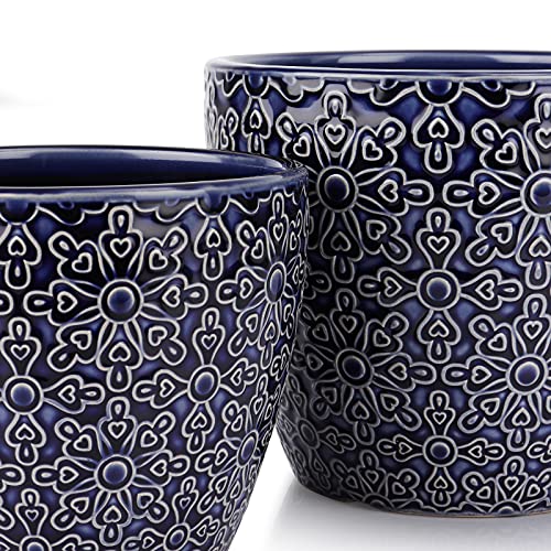 DeeCoo 2 Pack Ceramic Plant Pots Indoor, Flower Pot Set 5.5 + 6.5 Inch, Blue Planters for Plants, Clay Plant Pots with Drainage Hole for Snake Plants, Orchid, Succulent, Cactus - Outdoor Garden Pots