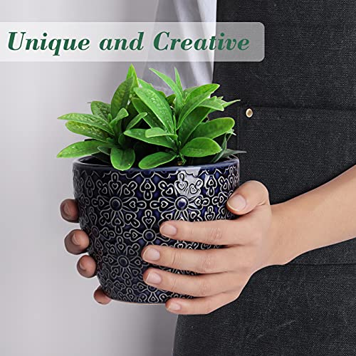 DeeCoo 2 Pack Ceramic Plant Pots Indoor, Flower Pot Set 5.5 + 6.5 Inch, Blue Planters for Plants, Clay Plant Pots with Drainage Hole for Snake Plants, Orchid, Succulent, Cactus - Outdoor Garden Pots