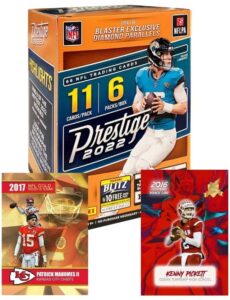 brand new 2022 panini prestige football cards factory sealed blaster box – 66 cards! – look for kenny pickett and malik willis rookie cards – plus custom kenny pickett and patrick mahomes cards pictured