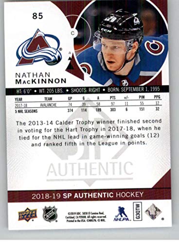 2018-19 SP Authentic Hockey #85 Nathan MacKinnon Colorado Avalanche Official NHL Trading Card From Upper Deck (UD)