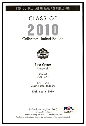 Russ Grimm Signed Goal Line Art Card GLAC Autographed w/HOF Washington PSA/DNA
