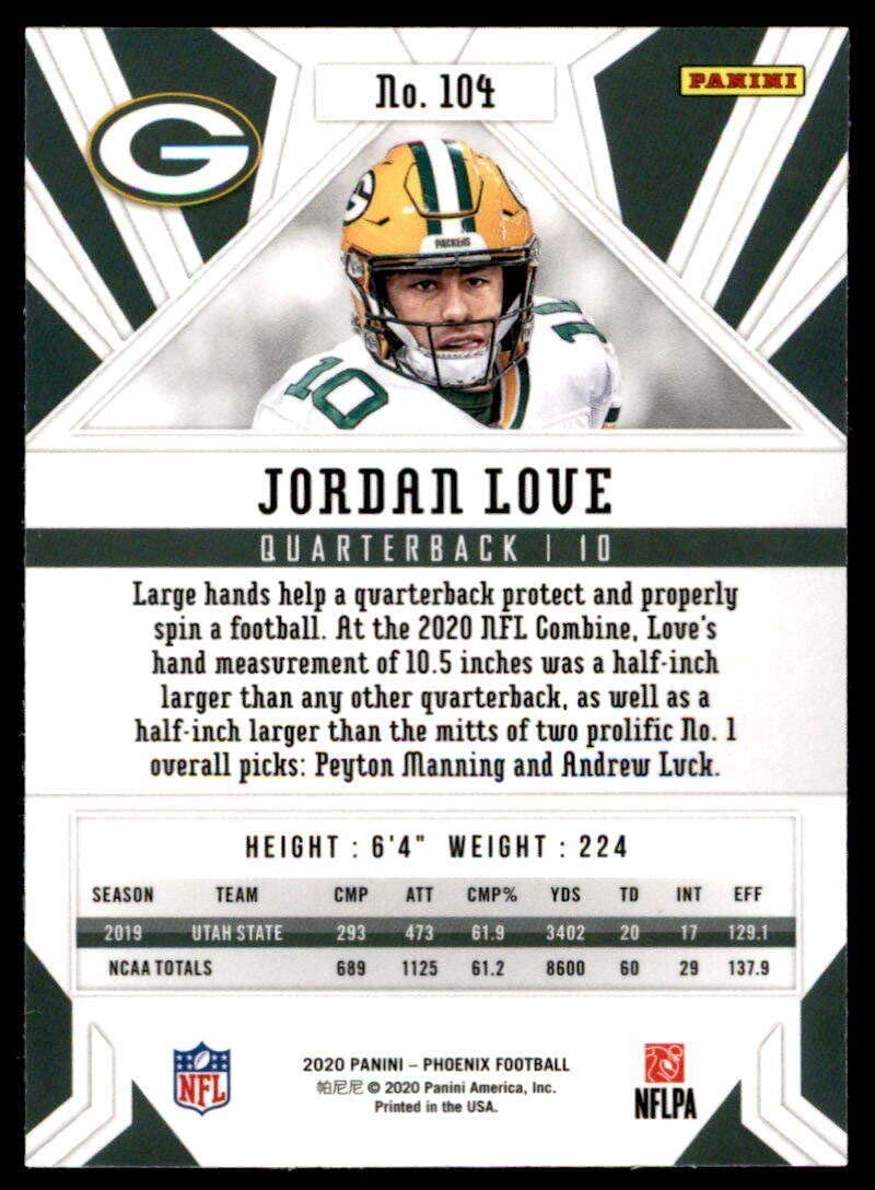 Football NFL 2020 Panini Phoenix Fire Burst #104 Jordan Love RC Packers