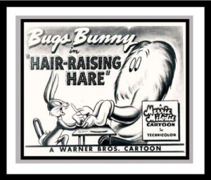 bugs bunny and gossamer in “hair-raising hare” studio lobby card publicity still