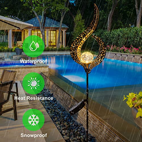 HOMEIMPRO Outdoor Solar Lights Garden Crackle Glass Globe Stake Lights,Waterproof LED Lights for Garden,Lawn,Patio or Courtyard