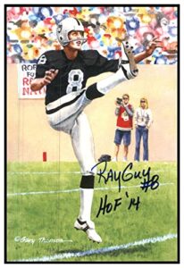 ray guy signed goal line art card glac autographed w/hof raiders psa/dna