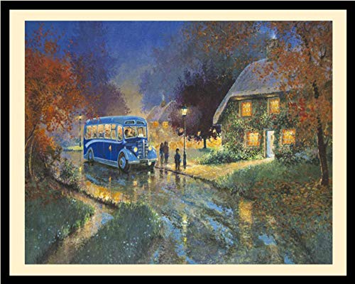 Blue Bus (Nature Landscape Decor Art Framed)