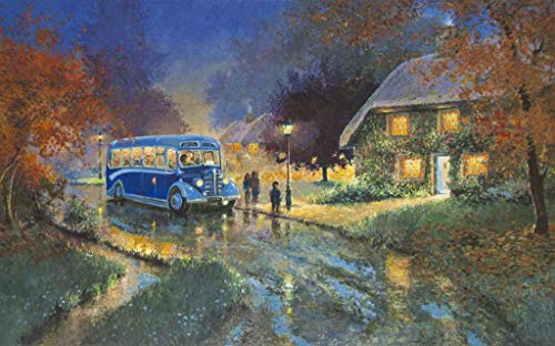 Blue Bus (Nature Landscape Decor Art Framed)