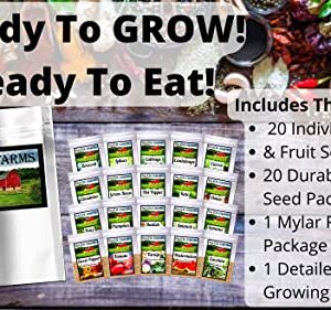 20 Vegetable & Fruit Seeds for Planting Your Outdoor & Indoor Home Seed Garden, Survival Gear Kit Includes 2900 Seeds, A Growing Guide & Mylar Package Gardening Heirloom Non-GMO Veggie Seed B&KM Farm