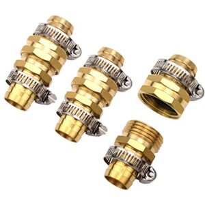 3sets brass 3/4″ garden heavy duty hose mender repair end replacement male female connector with stainless clamp