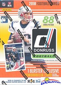 2018 donruss nfl football exclusive huge factory sealed retail box with memorabilia card & one rookie per pack! look for rc’s & auto’s of baker mayfield, saquon barkley, josh allen & more! wowzzer!