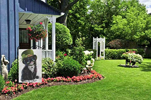 AOYEGO St Patricks Cat Garden Yard Flag 12.5"x 18" Double Sided Polyester Leprechaun House Flag Banners for Patio Lawn Outdoor Home Decor