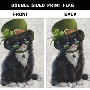 AOYEGO St Patricks Cat Garden Yard Flag 12.5"x 18" Double Sided Polyester Leprechaun House Flag Banners for Patio Lawn Outdoor Home Decor