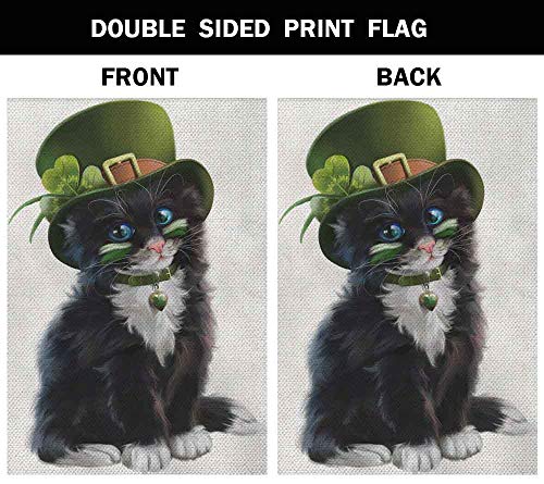 AOYEGO St Patricks Cat Garden Yard Flag 12.5"x 18" Double Sided Polyester Leprechaun House Flag Banners for Patio Lawn Outdoor Home Decor