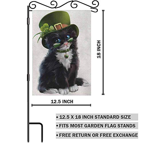 AOYEGO St Patricks Cat Garden Yard Flag 12.5"x 18" Double Sided Polyester Leprechaun House Flag Banners for Patio Lawn Outdoor Home Decor