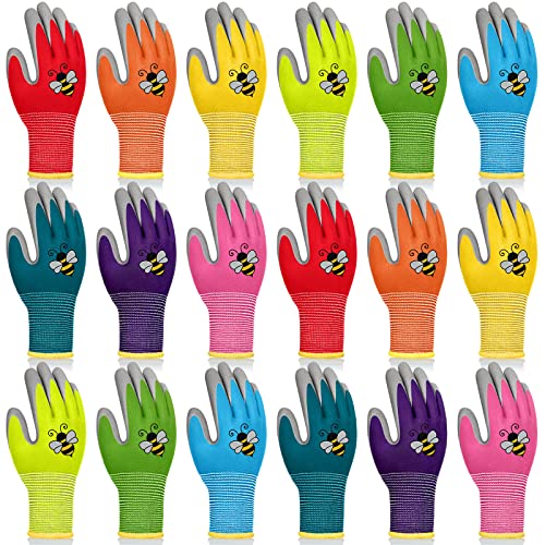 18 Pairs Kids Gardening Gloves Children Garden Glove Foam Rubber Coated Yard Work Gloves for Kids Toddlers Youth Boys Girls (Medium (Age 6-8))