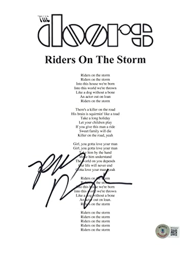 Robby Krieger Signed The Doors Riders On The Storm Lyric Page 8.5x11 Beckett COA