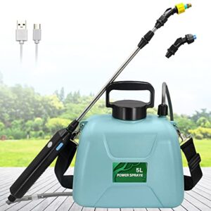 sideking 1.35 gallon/5l battery powered sprayer, electric sprayer with usb rechargeable handle, portable garden sprayer with telescopic wand, 3 mist nozzles and adjustable shoulder strap