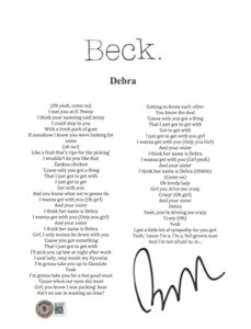 beck hansen signed autographed debra song lyric 8.5×11 music sheet beckett coa