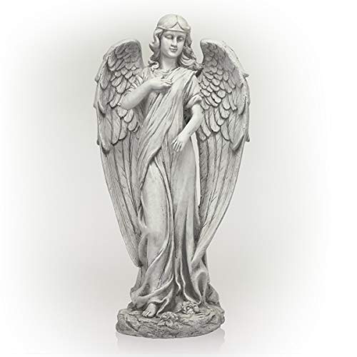 Alpine Corporation QFC104 Angel Statue Outdoor Garden, Patio, Deck, Porch-Yard Art Decoration, 31-Inch Tall, White