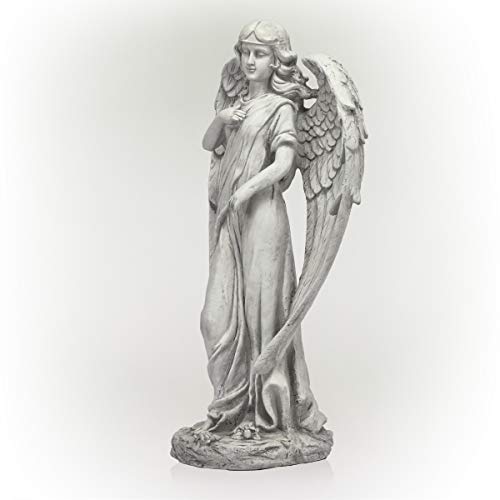 Alpine Corporation QFC104 Angel Statue Outdoor Garden, Patio, Deck, Porch-Yard Art Decoration, 31-Inch Tall, White