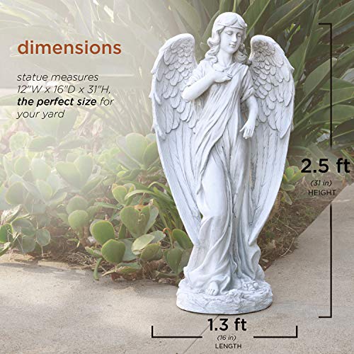 Alpine Corporation QFC104 Angel Statue Outdoor Garden, Patio, Deck, Porch-Yard Art Decoration, 31-Inch Tall, White