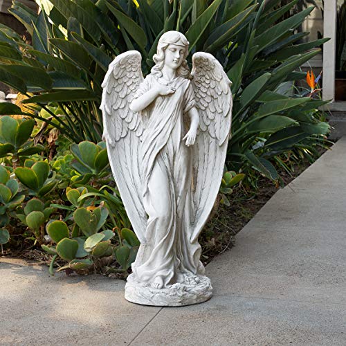 Alpine Corporation QFC104 Angel Statue Outdoor Garden, Patio, Deck, Porch-Yard Art Decoration, 31-Inch Tall, White