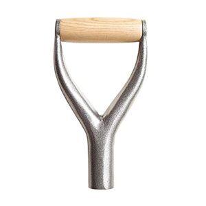 calidaka shovel d grip handle 3.1cm/1.22inch inside diameter metal shovel replacement handle with wooden grip spade handle for garden digging raking tool 9.05×4.7inch