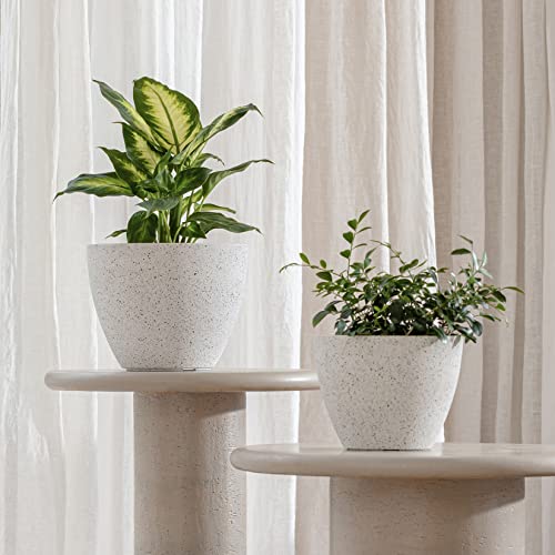 La Jolie Muse Flower Pots Outdoor Garden Planters, Indoor Plant Pots W/ Drainage Holes, Speckled White (8.6 + 7.5 Inch)