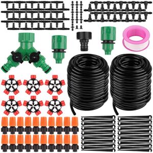 drip irrigation kit, 100ft/30m garden watering automatic system – micro diy irrigation tubing kits, blank distribution hose atomizing nozzles drippers for plants flower bed, patio, lawn