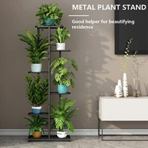 LINZINAR Plant Stand Metal 6 Tier 7 Potted Multiple Flower Pot Holder Shelf Indoor Outdoor Planter Display Shelving Unit for Patio Garden Corner Balcony Living Room Dark Grey