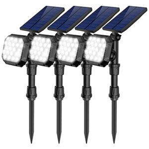 roshwey solar outdoor lights, 22 led 700 lumens bright solar lights outdoor waterproof landscape spotlight security lamps for yard, garden, driveway, pathway, walkway – cool white, 4 pack