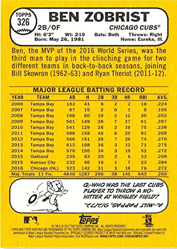 2017 Topps Heritage #326 Ben Zobrist Chicago Cubs Baseball Card