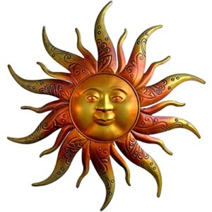daogtc metal sun wall art decor-17.3 inches rustic retro metal sun hanging decoration for indoor outdoor,metal sun art sculpture for home garden farmhouse yard patio fence living room bedroom(gold)