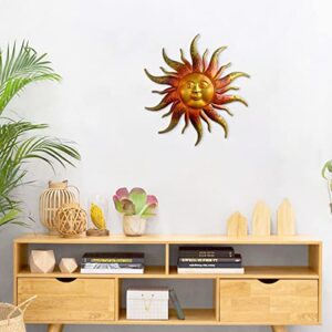 Daogtc Metal Sun Wall Art Decor-17.3 inches Rustic Retro Metal Sun Hanging Decoration for Indoor Outdoor,Metal Sun Art Sculpture for Home Garden Farmhouse Yard Patio Fence Living Room Bedroom(Gold)