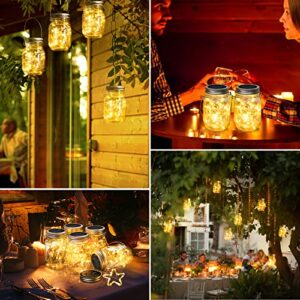 Mlambert Mason Jar Solar Lights 30 LEDs, 6 Pack Hanging Solar Lights Outdoor, Waterproof Fairy Lights Solar Lanterns for Patio Garden, Hangers and Jars Included- Warm White