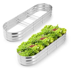 potey galvanized raised garden bed 2pcs, metal planter boxes outdoor for vegetables flowers herb, oval large planter raised beds kit with weed barrier fabric and soil ventilation holes (5.7l*1.7w ft)